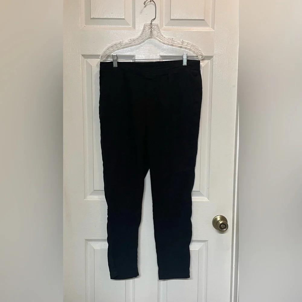 NYDJ Women's Hidden Drawstring Linen Pant Black Size 6 High Rise Straight Leg